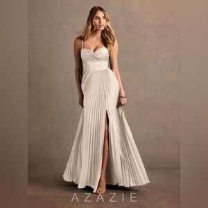 Azazie Tyla Cream Pleated Dress